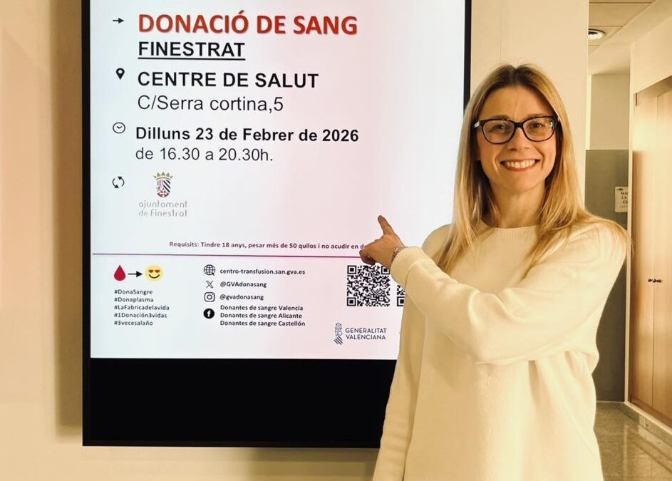El lunes 23 de febrero se celebra la 1ª jornada de donación de sangre de 2026 en Finestrat